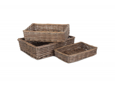 Basket, Set of 3 ANTIQUE WASH RECTANGULAR STRAIGHT SIDED TRAY 