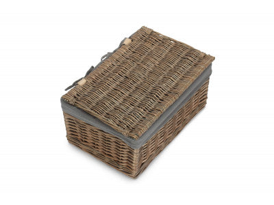 Basket, MEDIUM ANTIQUE WASH FINISH STORAGE HAMPER with GREY SAGE LINING
