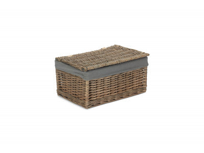 Basket, MEDIUM ANTIQUE WASH FINISH STORAGE HAMPER with GREY SAGE LINING
