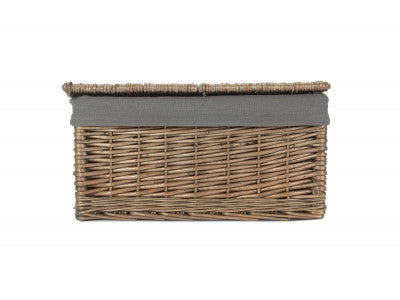 Basket, MEDIUM ANTIQUE WASH FINISH STORAGE HAMPER with GREY SAGE LINING