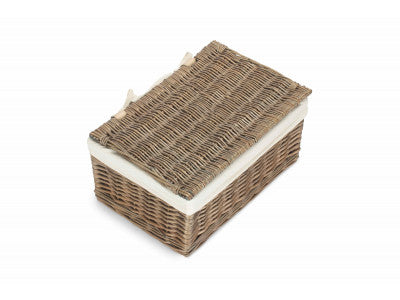 Basket, MEDIUM ANTIQUE WASH FINISH STORAGE HAMPER with WHITE LINING