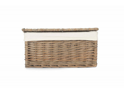 Basket, MEDIUM ANTIQUE WASH FINISH STORAGE HAMPER with WHITE LINING