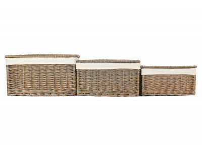 Basket, Set of 3 ANTIQUE WASH FINISH STORAGE HAMPER with WHITE LINING 