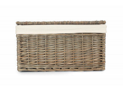 Basket, LARGE ANTIQUE WASH STORAGE HAMPER with WHITE LINING