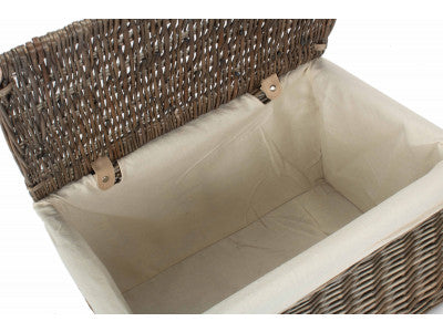 Basket, LARGE ANTIQUE WASH STORAGE HAMPER with WHITE LINING