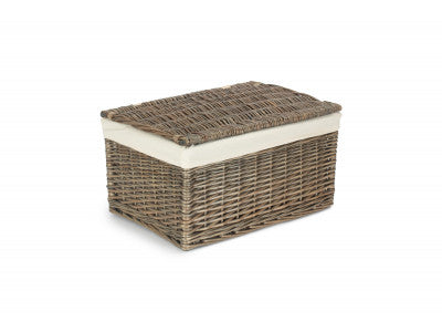 Basket, LARGE ANTIQUE WASH STORAGE HAMPER with WHITE LINING