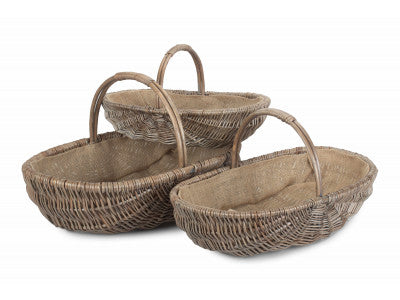 Basket, Set of 3 SHALLOW ANTIQUE WASH LINED TRUG 