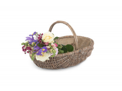 Basket, LARGE SHALLOW ANTIQUE WASH LINED TRUG
