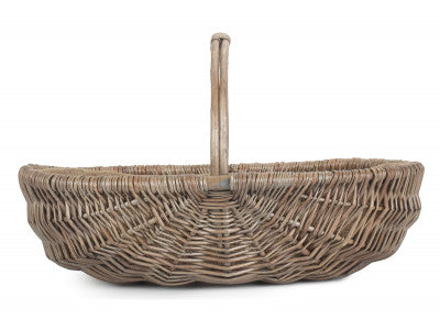 Basket, LARGE SHALLOW ANTIQUE WASH LINED TRUG