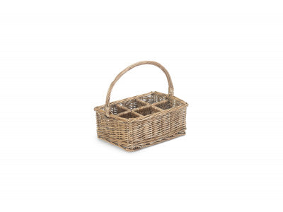 Basket, ANTIQUE WASH RECTANGULAR 6 SECTION CUTLERY BASKET