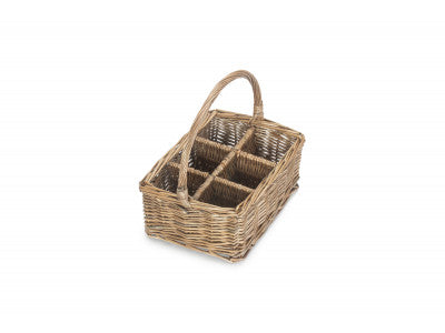 Basket, ANTIQUE WASH RECTANGULAR 6 SECTION CUTLERY BASKET