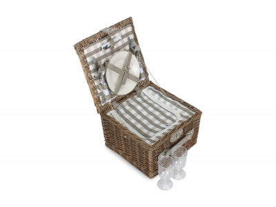 Basket, 2 PERSON GREY CHECKED CHILLER HAMPER