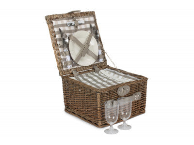 Basket, 2 PERSON GREY CHECKED CHILLER HAMPER