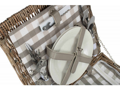 Basket, 2 PERSON GREY CHECKED CHILLER HAMPER