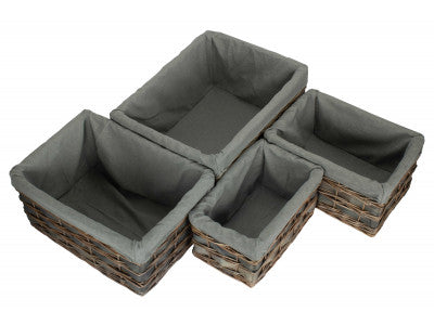 Basket, Set of 4 GREY SCANDI STORAGE BASKETS with GREY SAGE LINING 