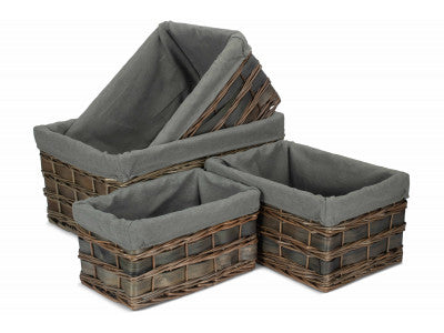 Basket, Set of 4 GREY SCANDI STORAGE BASKETS with GREY SAGE LINING 