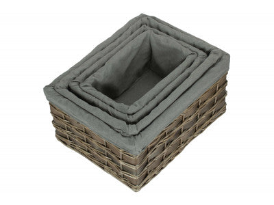 Basket, Set of 4 GREY SCANDI STORAGE BASKETS with GREY SAGE LINING 