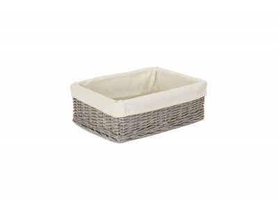 Basket, LARGE GREY WASH FINISH TRAY with LINING