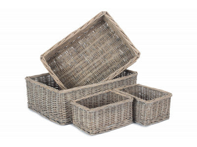 Basket, GREY WASH FINISH TRAY SET 4 - NO LINING