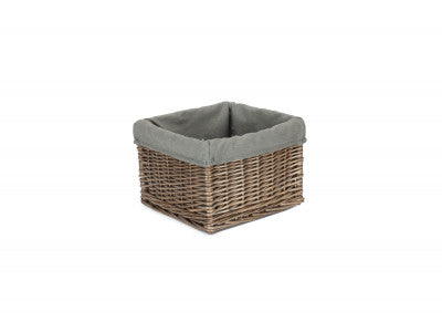 Basket, SMALL SQUARE ANTIQUE WASH STORAGE BASKET with GREY SAGE LINING