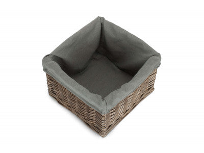 Basket, SMALL SQUARE ANTIQUE WASH STORAGE BASKET with GREY SAGE LINING