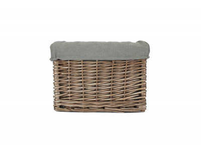 Basket, SMALL SQUARE ANTIQUE WASH STORAGE BASKET with GREY SAGE LINING