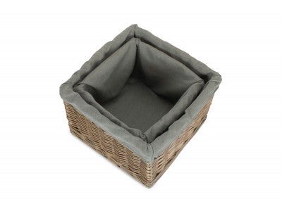 Basket, SQUARE ANTIQUE WASH STORAGE BASKETS with GREY SAGE LINING SET 2 