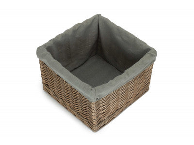 Basket, MEDIUM SQUARE ANTIQUE WASH STORAGE BASKET with GREY SAGE LINING