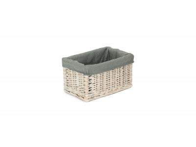 Basket, SMALL WHITE WASH STORAGE BASKET with GREY SAGE LINING 