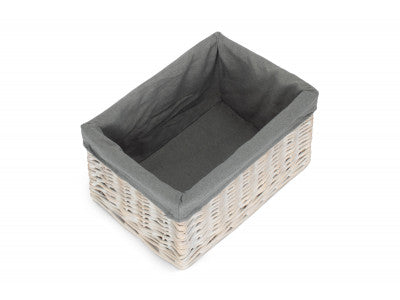 Basket, MEDIUM WHITE WASH STORAGE BASKET with GREY SAGE LINING 