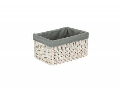 Basket, MEDIUM WHITE WASH STORAGE BASKET with GREY SAGE LINING 