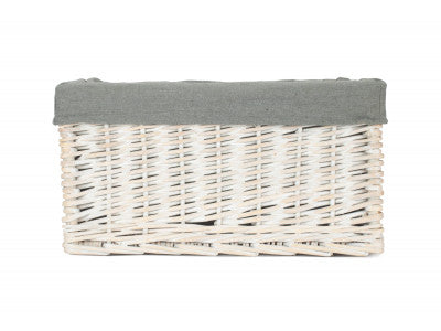 Basket, MEDIUM WHITE WASH STORAGE BASKET with GREY SAGE LINING 