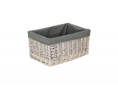 Basket, LARGE WHITE WASH STORAGE BASKET with GREY SAGE LINING 