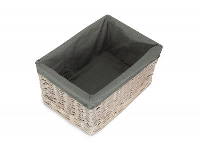 Basket, LARGE WHITE WASH STORAGE BASKET with GREY SAGE LINING 
