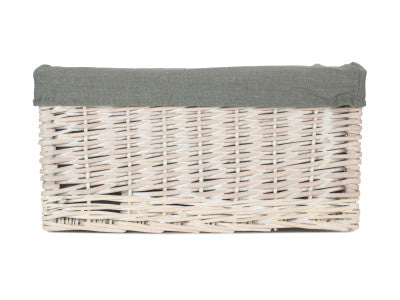 Basket, LARGE WHITE WASH STORAGE BASKET with GREY SAGE LINING 