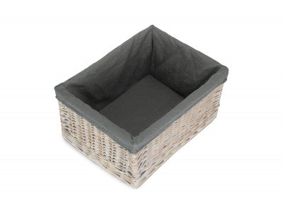 Basket, EXTRA LARGE WHITE WASH STORAGE BASKET with GREY SAGE LINING 
