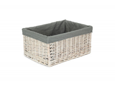 Basket, EXTRA LARGE WHITE WASH STORAGE BASKET with GREY SAGE LINING 