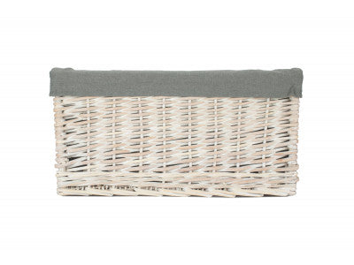 Basket, EXTRA LARGE WHITE WASH STORAGE BASKET with GREY SAGE LINING 