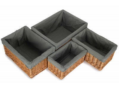 Basket, Set of 4 DOUBLE STEAMED STORAGE BASKETS with GREY SAGE LINING 