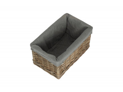Basket, SMALL ANTIQUE WASH STORAGE BASKET with GREY SAGE LINING