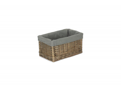 Basket, SMALL ANTIQUE WASH STORAGE BASKET with GREY SAGE LINING