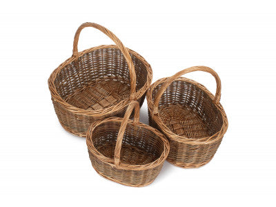 Basket, Set of 3 OVAL UNPEELED WILLOW SHOPPERS 