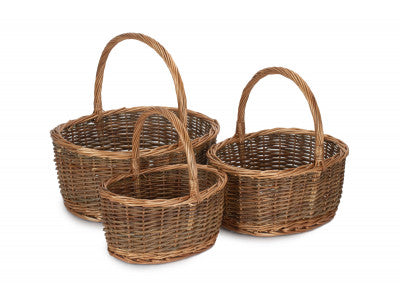 Basket, Set of 3 OVAL UNPEELED WILLOW SHOPPERS 