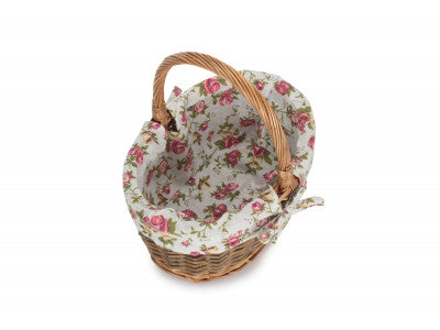Basket, SIZE 1 OVAL UNPEELED WILLOW SHOPPER with GARDEN ROSE LINING