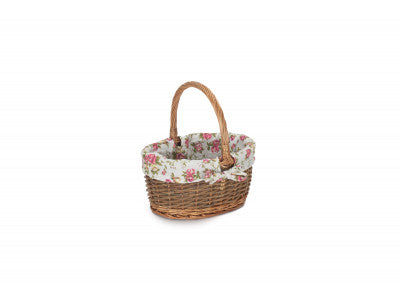 Basket, SIZE 1 OVAL UNPEELED WILLOW SHOPPER with GARDEN ROSE LINING