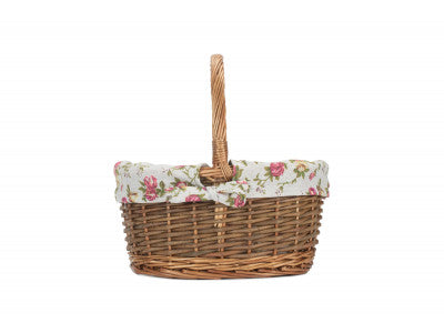 Basket, SIZE 1 OVAL UNPEELED WILLOW SHOPPER with GARDEN ROSE LINING