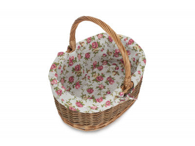 Basket, SIZE 2 OVAL UNPEELED WILLOW SHOPPER with GARDEN ROSE LINING