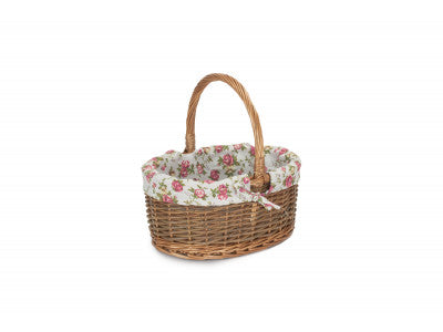 Basket, SIZE 2 OVAL UNPEELED WILLOW SHOPPER with GARDEN ROSE LINING
