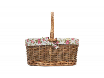 Basket, SIZE 2 OVAL UNPEELED WILLOW SHOPPER with GARDEN ROSE LINING