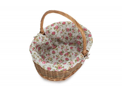 Basket, SIZE 3 OVAL UNPEELED WILLOW SHOPPER with GARDEN ROSE LINING